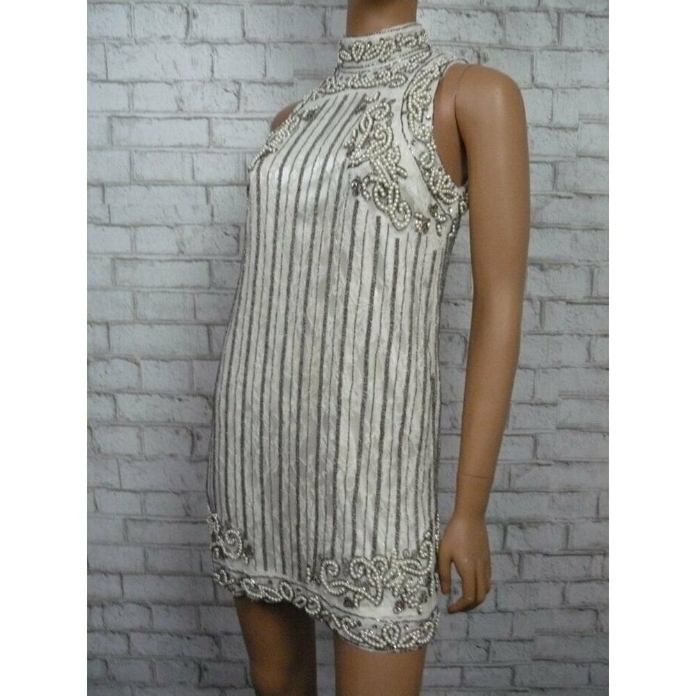 $368 X by NBD Ivory Grey Lace Beaded Pearl Rita Shift Dress XXS NWT - Picture 6 of 9